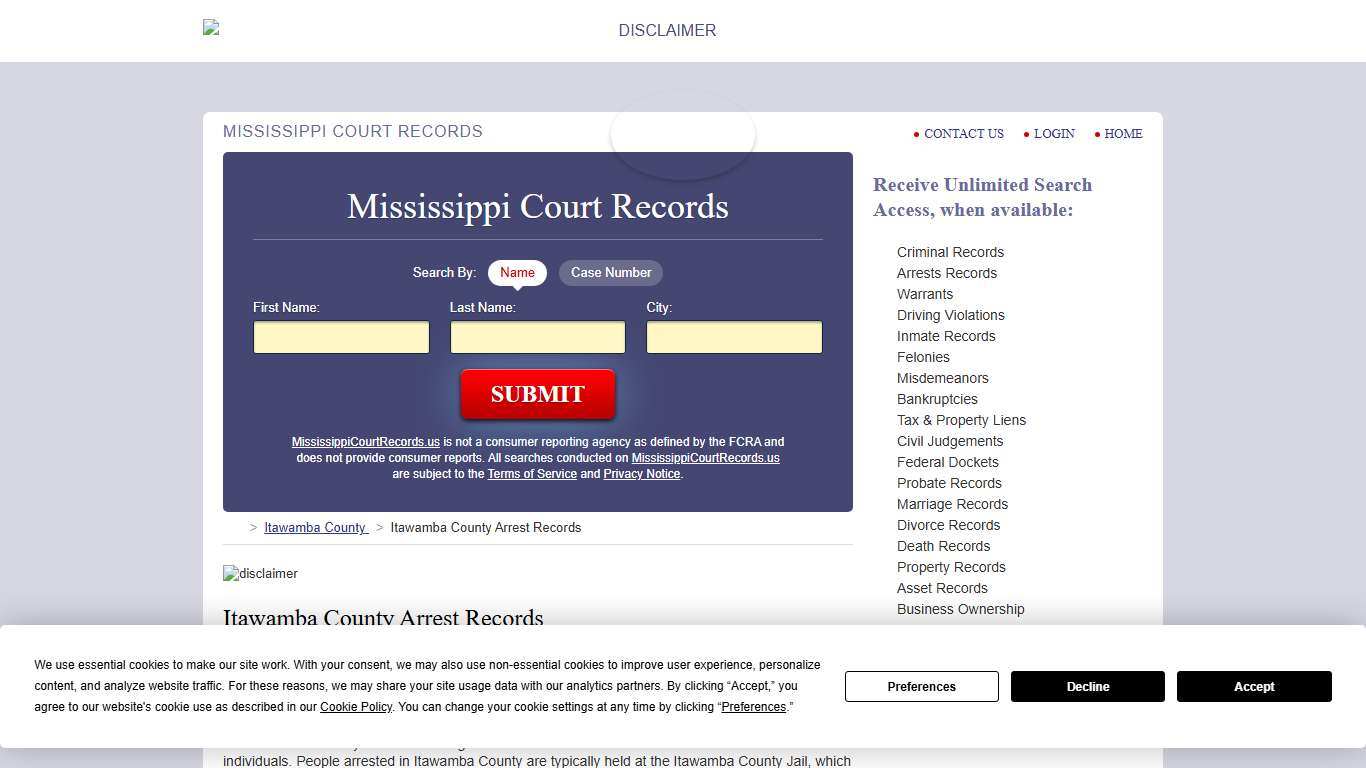 Itawamba County Arrest Records MississippiCourtRecords.us