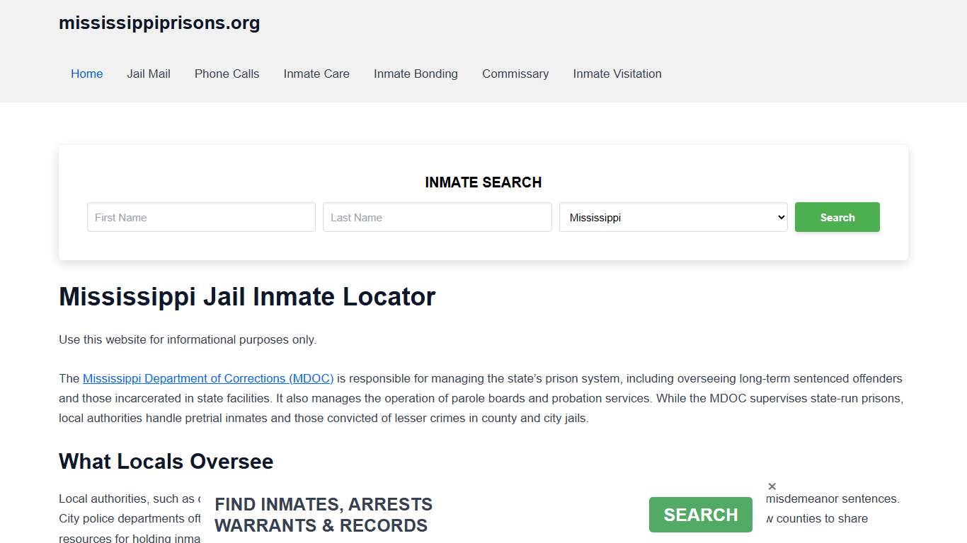 Mississippi Jail Inmate Search - MS DOC Prison Locator